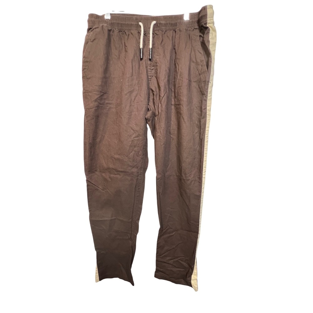 OAS Brown Linen Cotton Side Stripe Track Pants XXL Mens Swedish Trousers Neutral